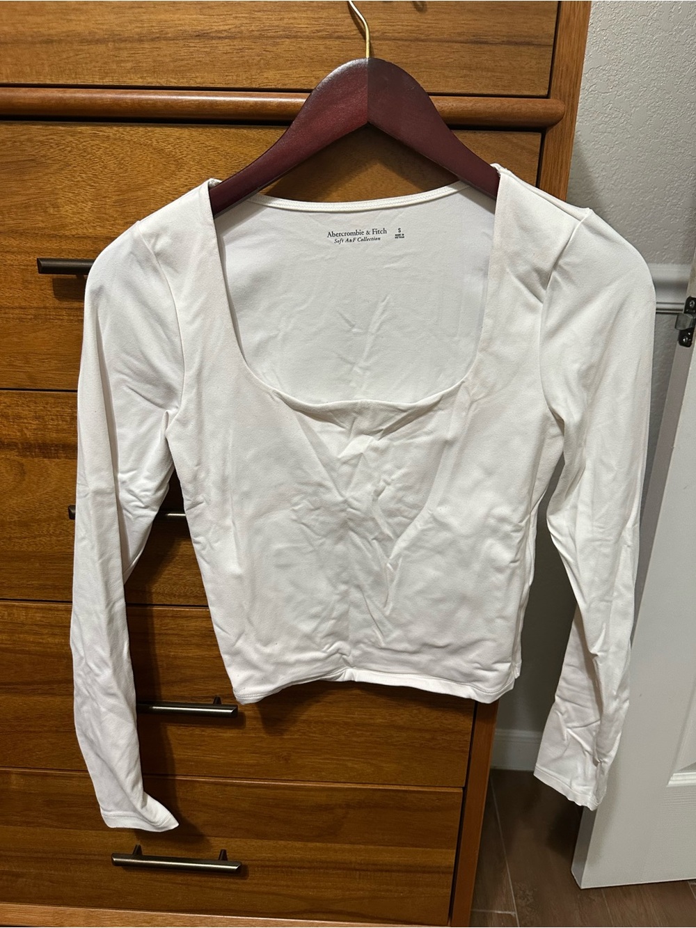 Abercrombie & Fitch Scoop Neck Long Sleeve Top in White